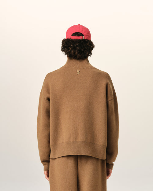 Brown high buttoned collar wool sweater - Man - 5 - AMI Paris - Ami Paris