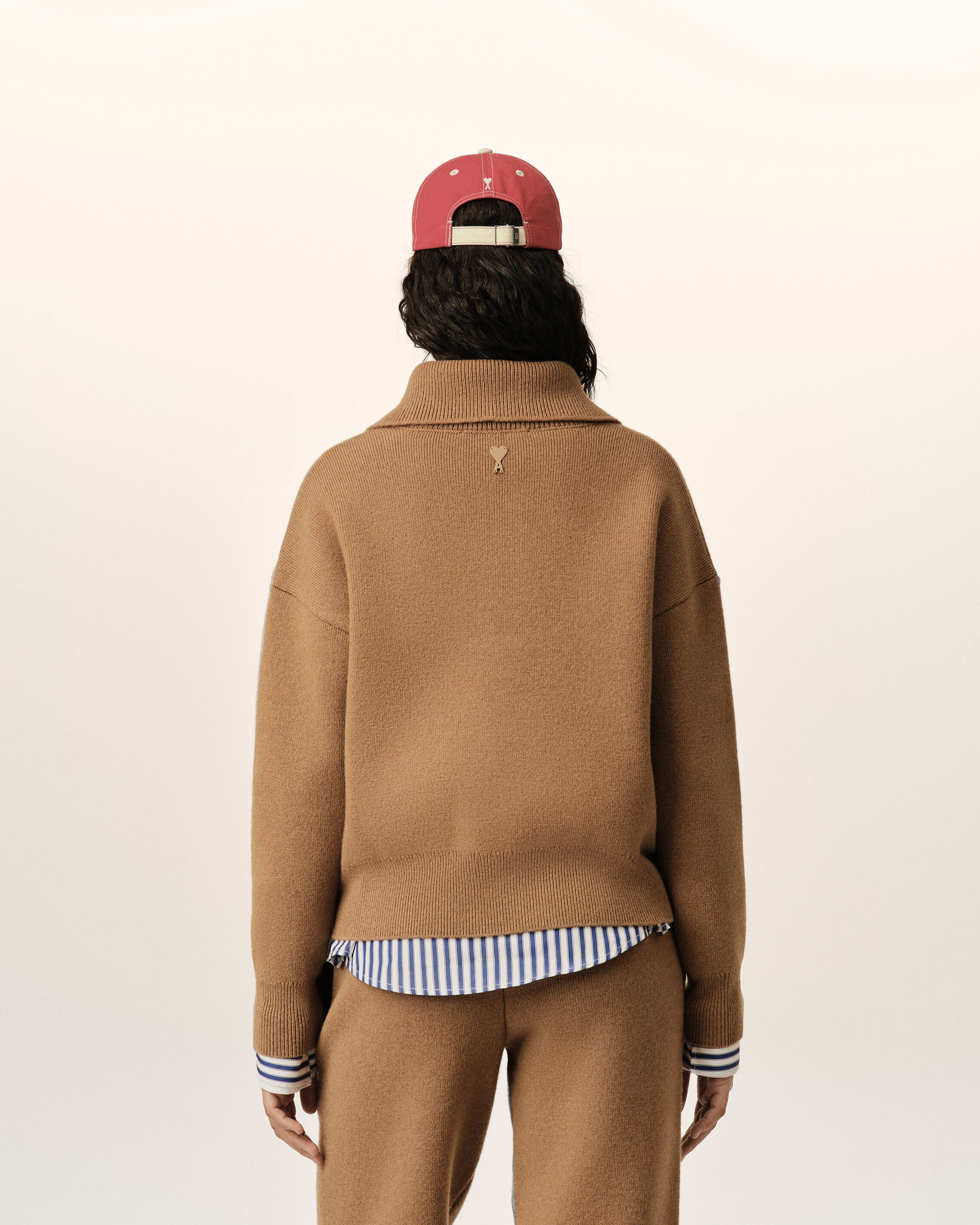 Brown high buttoned collar wool sweater - 11