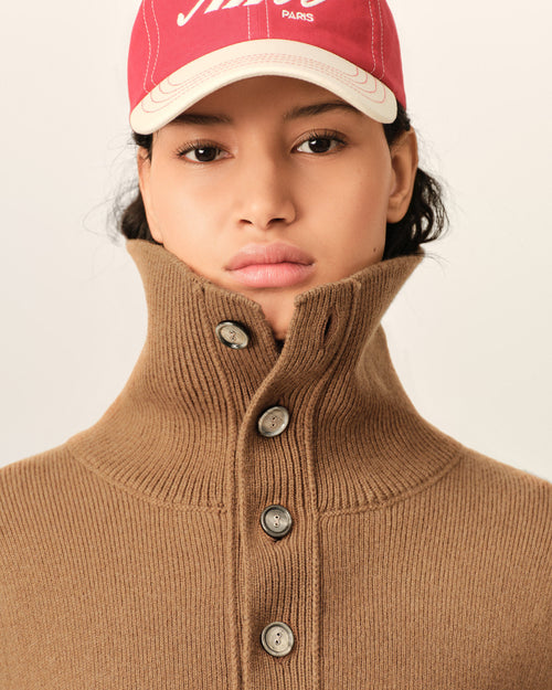 Brown high buttoned collar wool sweater - Woman - 10 - AMI Paris - Ami Paris