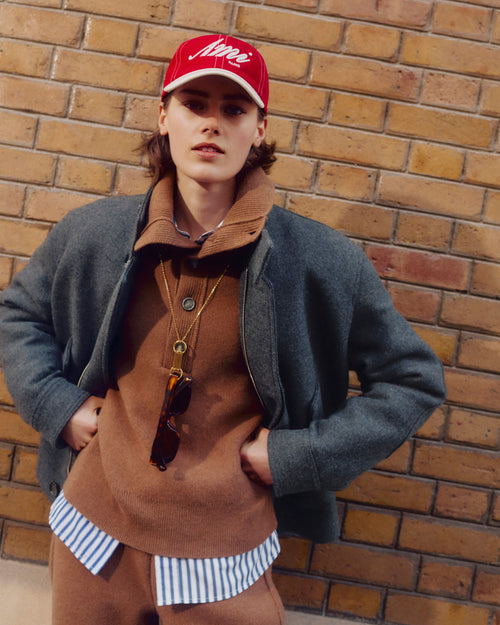 Brown high buttoned collar wool sweater - Woman - 13 - AMI Paris - Ami Paris