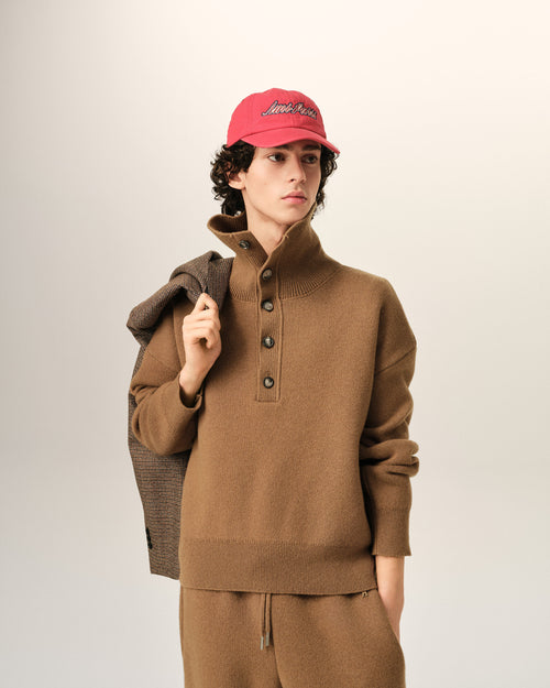 Brown high buttoned collar wool sweater - Man - 2 - AMI Paris - Ami Paris