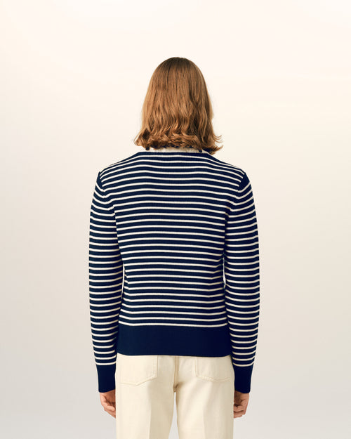 Blue sailor striped wool crewneck sweater - Man - 5 - AMI Paris - Ami Paris