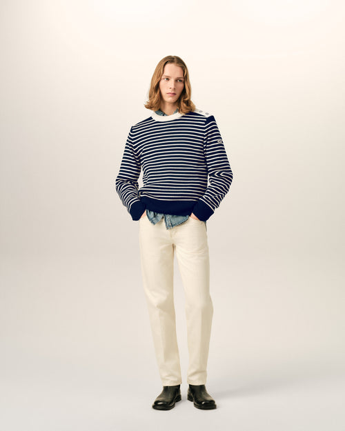 Blue sailor striped wool crewneck sweater - Man - 3 - AMI Paris - Ami Paris