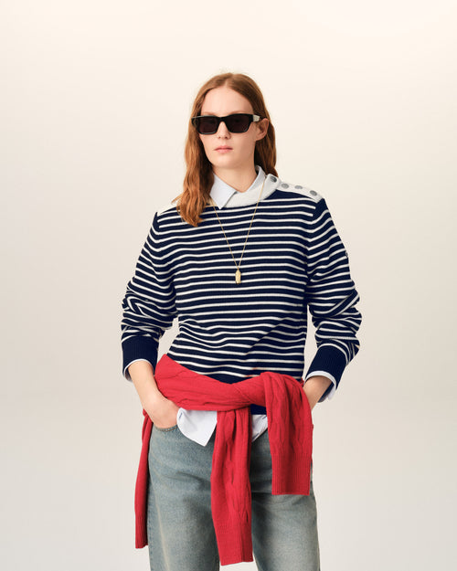Blue sailor striped wool crewneck sweater - Woman - 8 - AMI Paris - Ami Paris