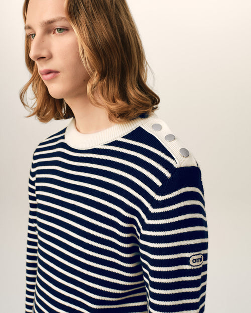 Blue sailor striped wool crewneck sweater - Man - 4 - AMI Paris - Ami Paris