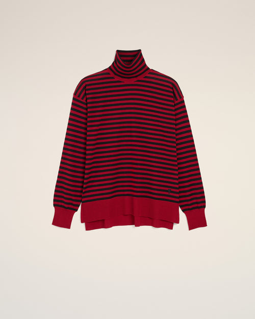 Red sailor striped wool and silk turtleneck sweater - Man - 1 - AMI Paris - Ami Paris