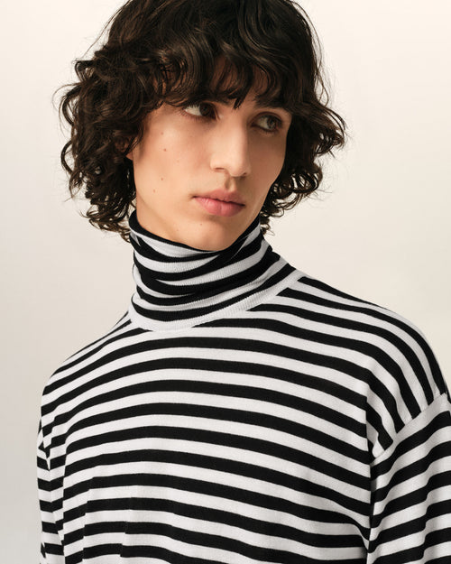 White sailor striped wool and silk turtleneck sweater - Man - 4 - AMI Paris - Ami Paris