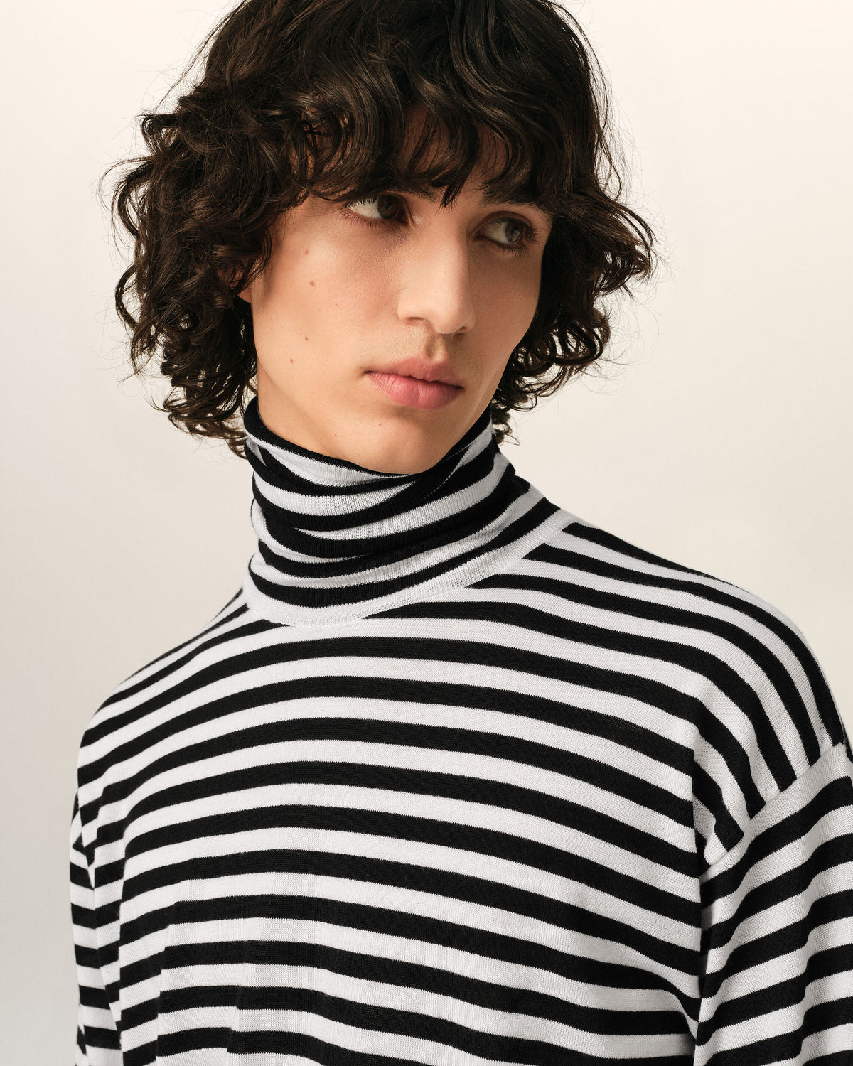 White sailor striped wool and silk turtleneck sweater - 4