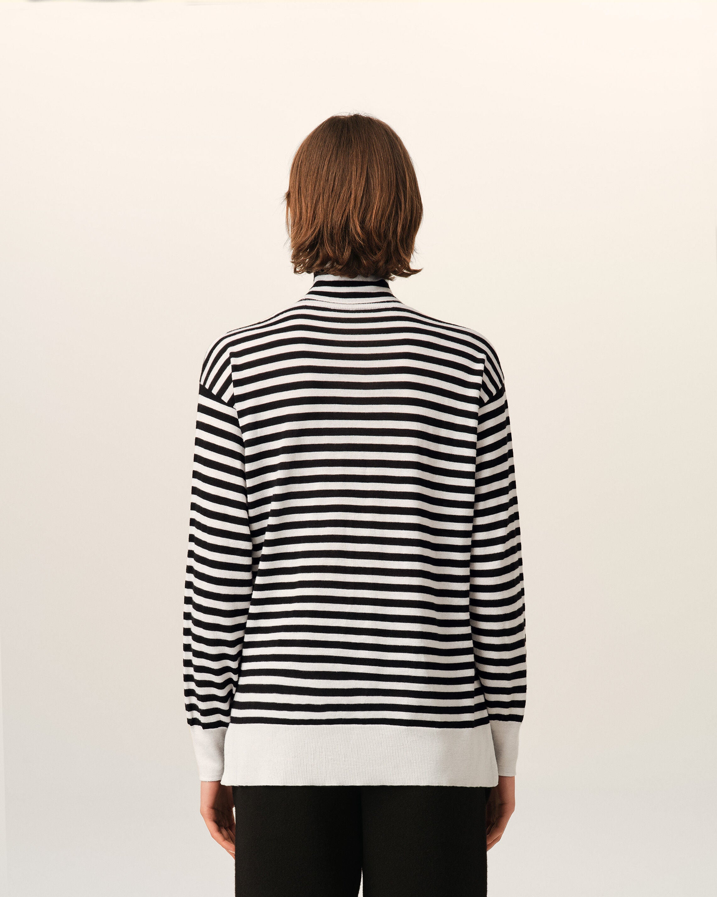 White sailor striped wool and silk turtleneck sweater - 11