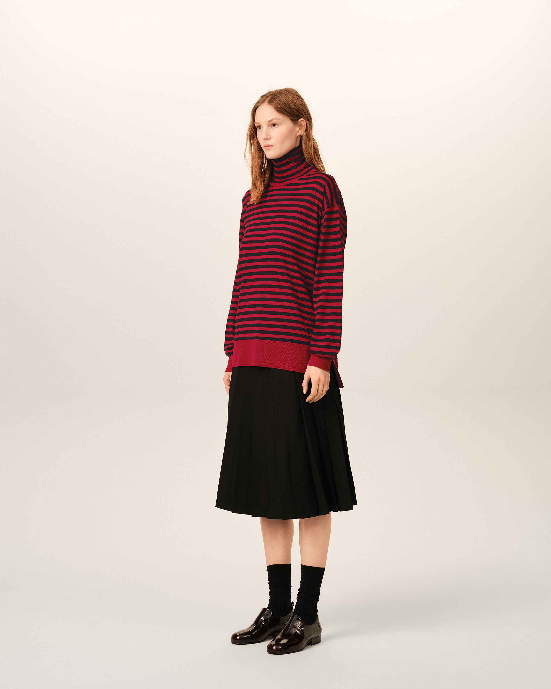Red sailor striped wool and silk turtleneck sweater - 12