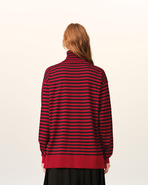 Red sailor striped wool and silk turtleneck sweater - Woman - 11 - AMI Paris - Ami Paris