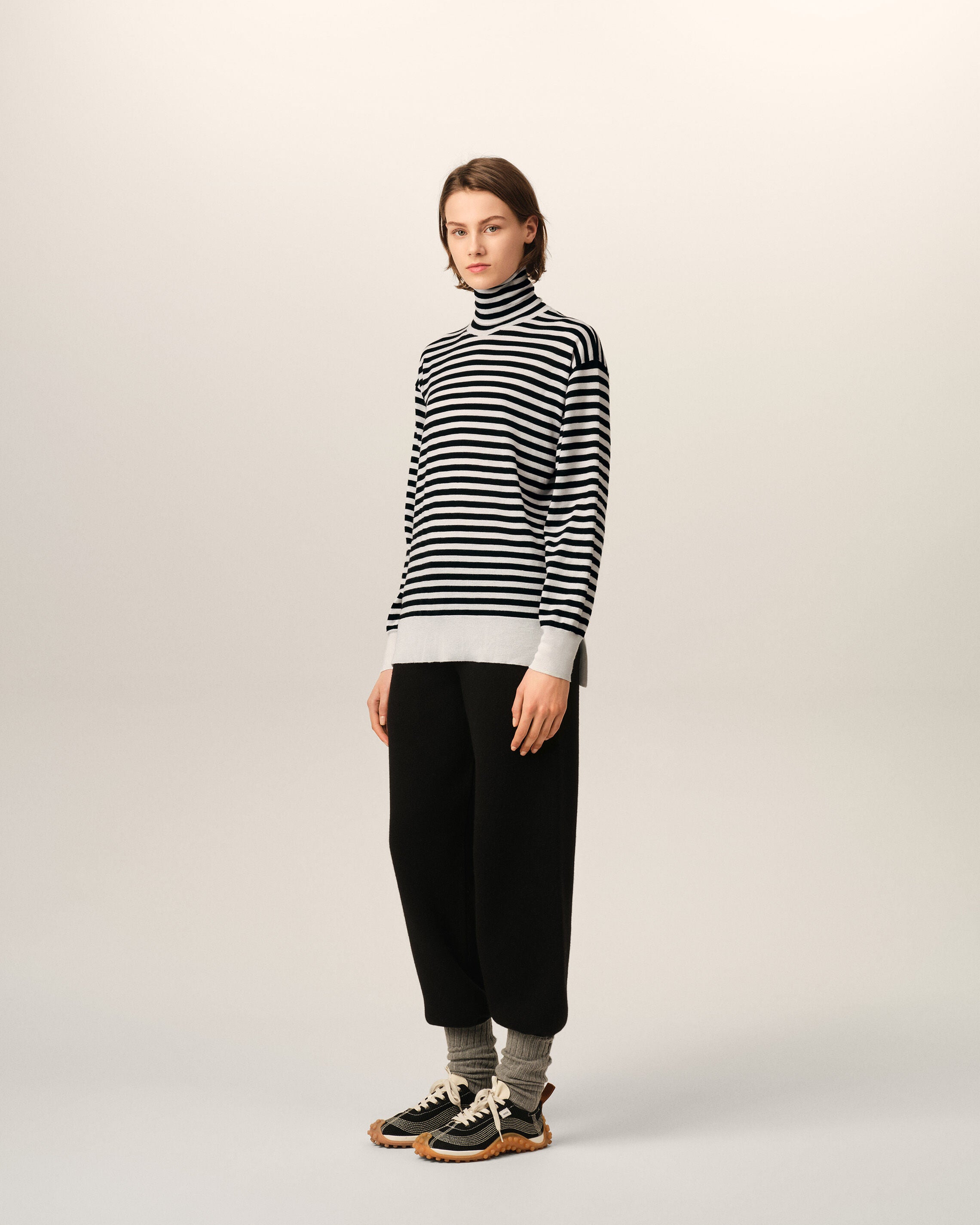 White sailor striped wool and silk turtleneck sweater - 12