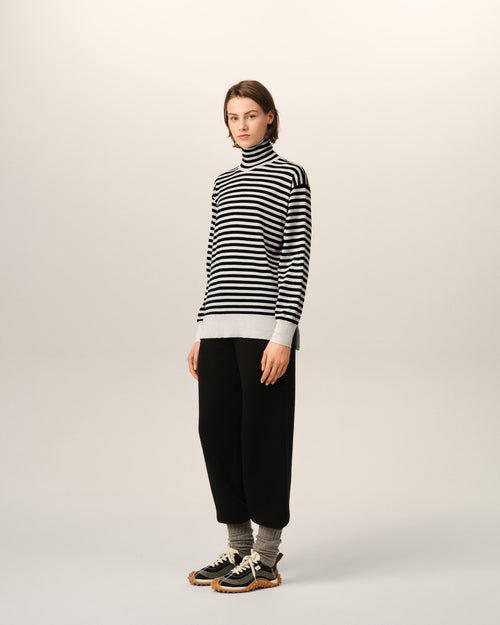 White sailor striped wool and silk turtleneck sweater - Woman - 12 - AMI Paris - Ami Paris