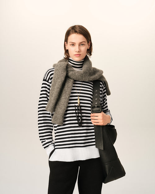 White sailor striped wool and silk turtleneck sweater - Woman - 8 - AMI Paris - Ami Paris