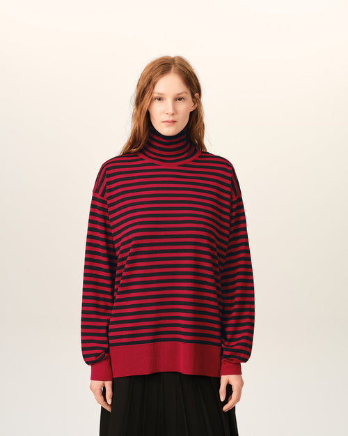 Red sailor striped wool and silk turtleneck sweater - Woman - 8 - AMI Paris - Ami Paris