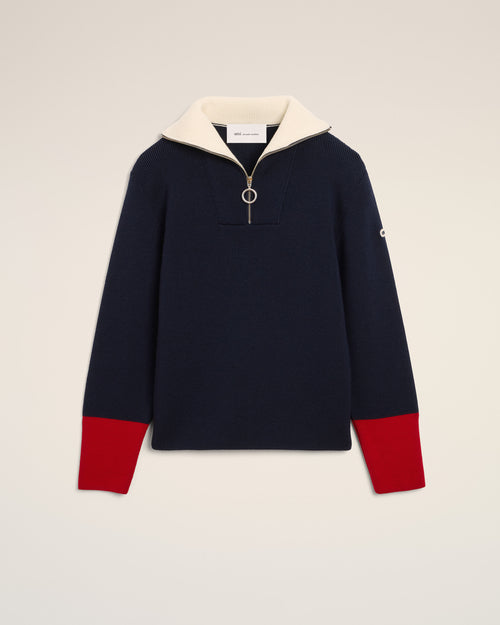 Pullover aus blauer Wolle mit Reißverschlusskragen - Herren - 1 - AMI Paris - Ami Paris
