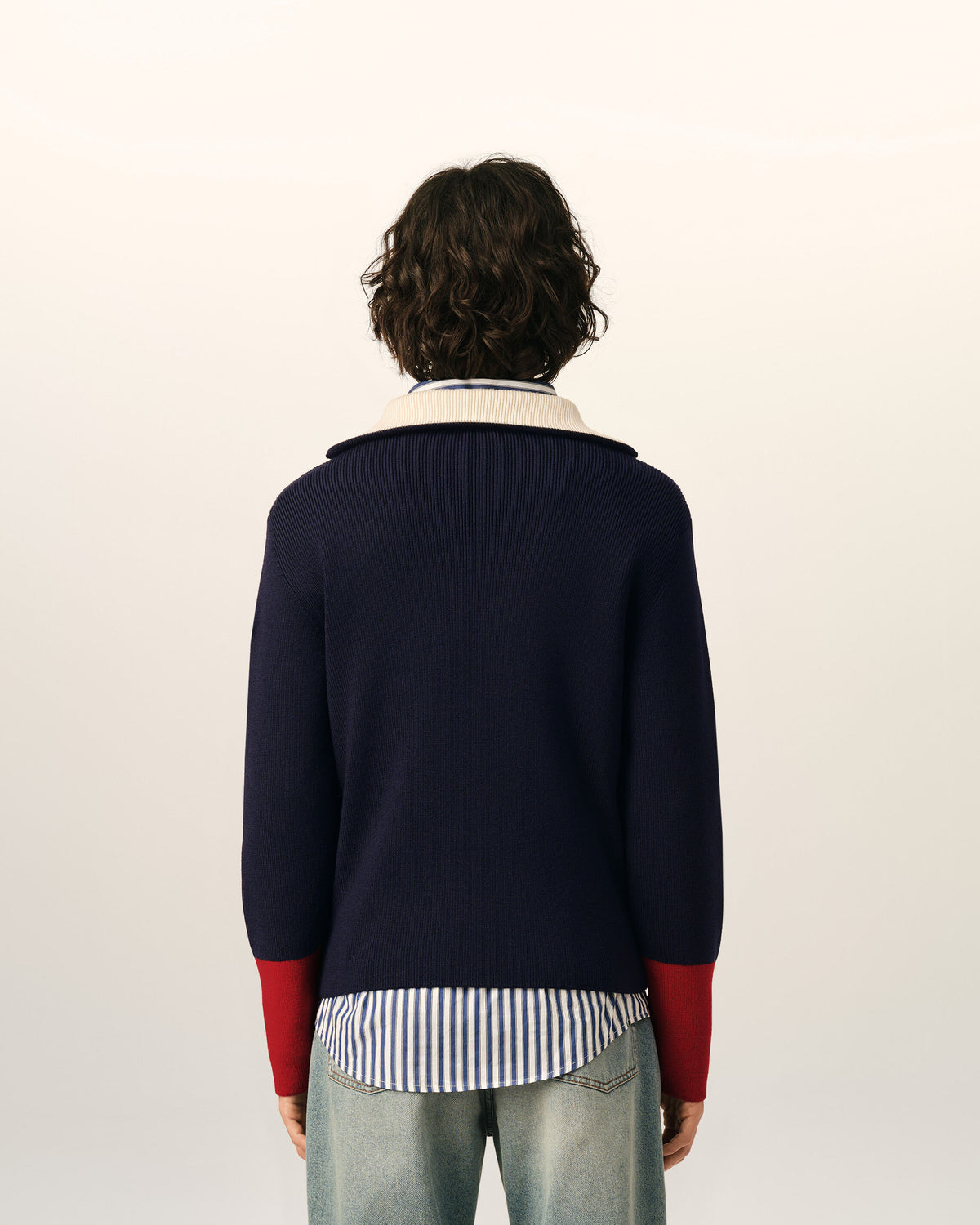 Pullover aus blauer Wolle mit Reißverschlusskragen - 5