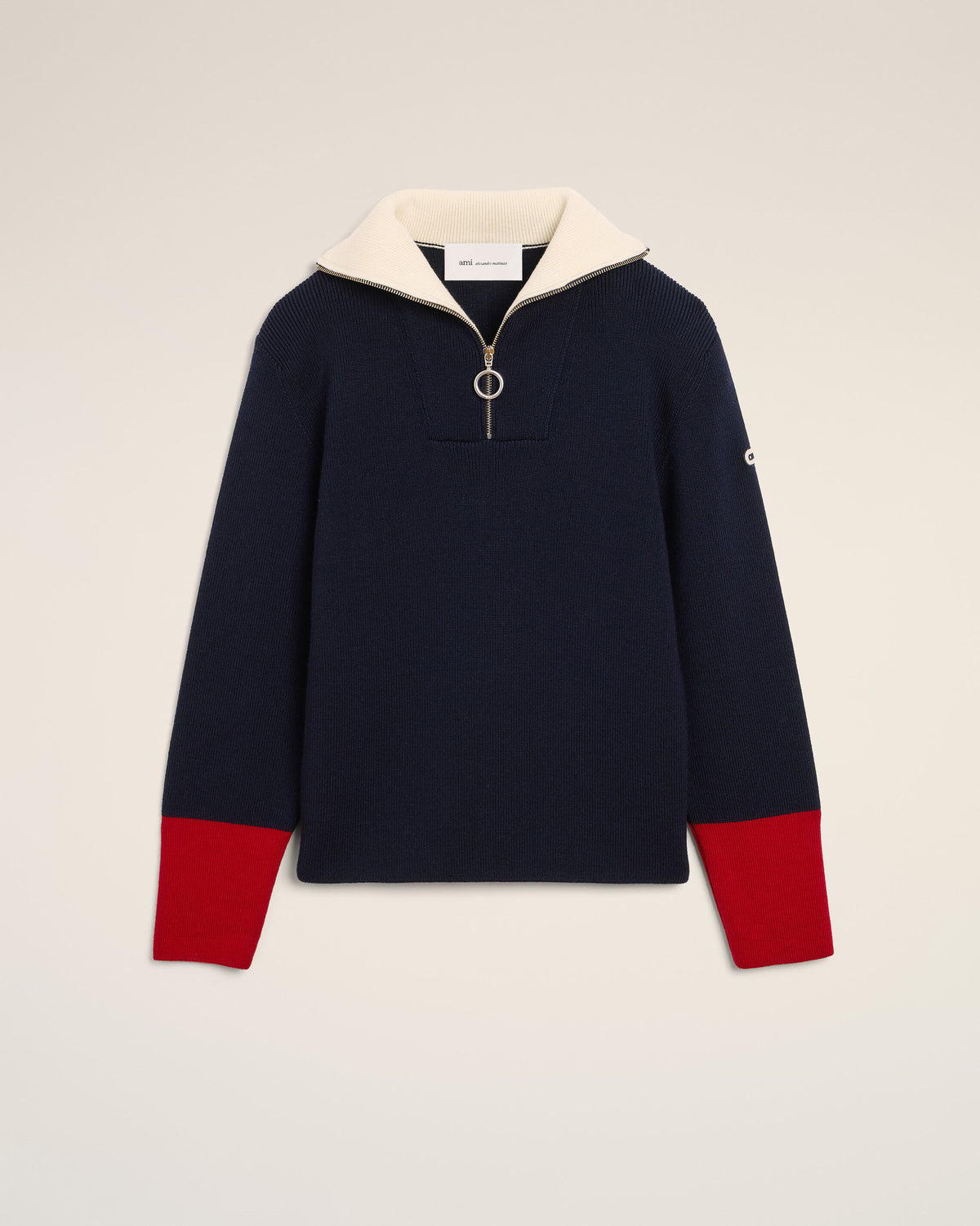 Pullover aus blauer Wolle mit Reißverschlusskragen - 7