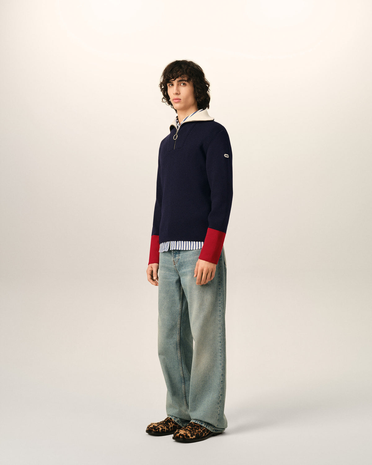 Pullover aus blauer Wolle mit Reißverschlusskragen - 6