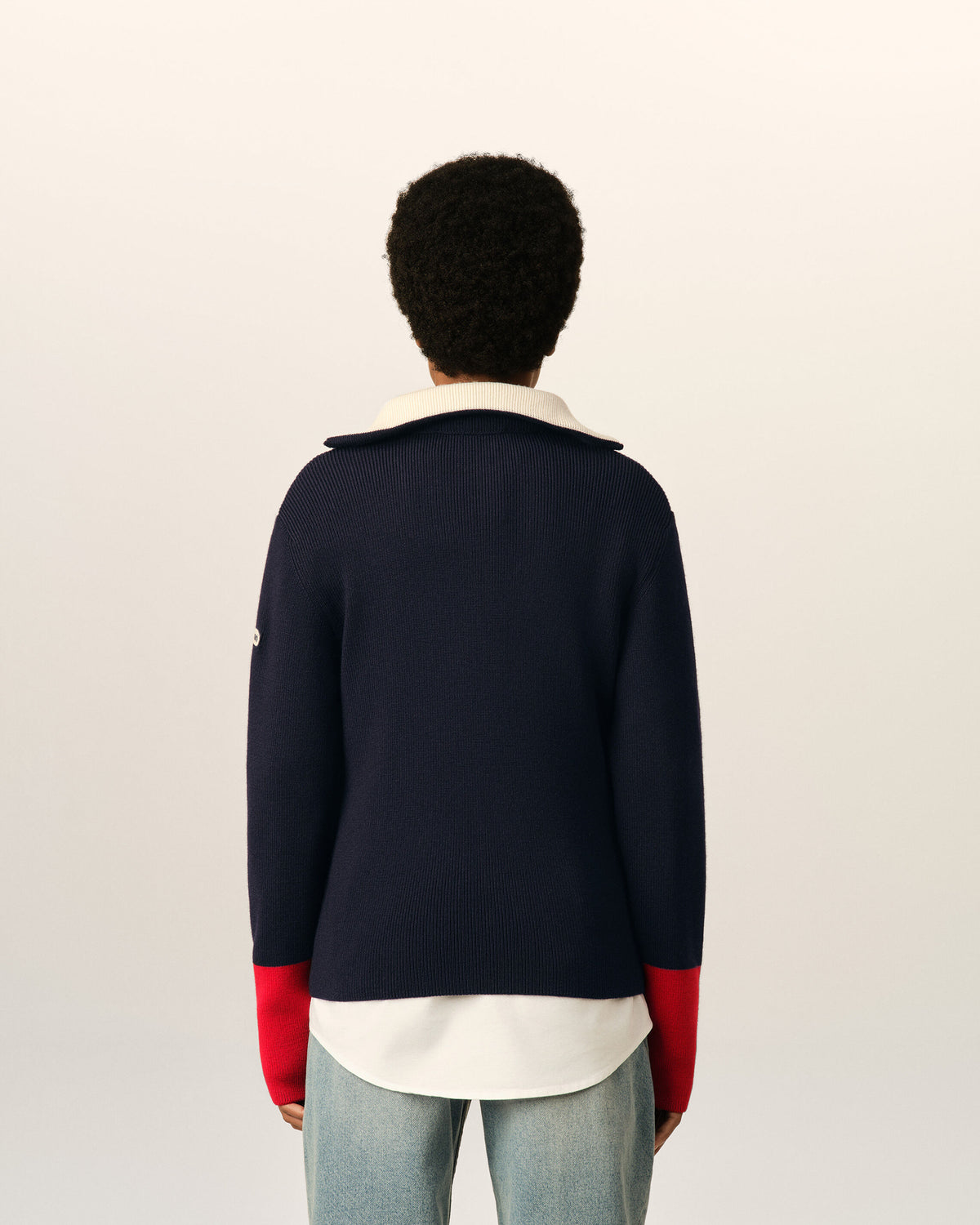 Pullover aus blauer Wolle mit Reißverschlusskragen - 11