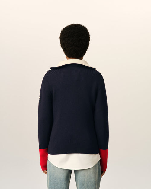 Pullover aus blauer Wolle mit Reißverschlusskragen - Damen - 11 - AMI Paris - Ami Paris