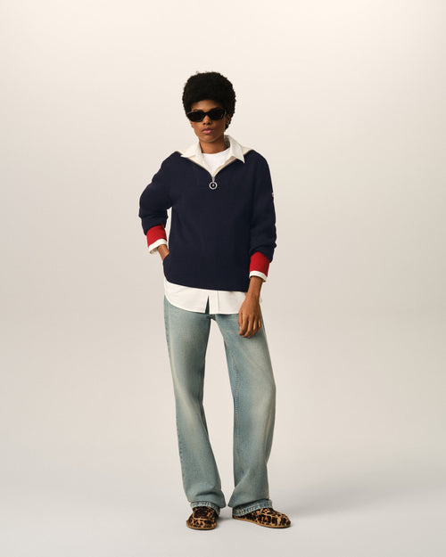Pullover aus blauer Wolle mit Reißverschlusskragen - Damen - 9 - AMI Paris - Ami Paris