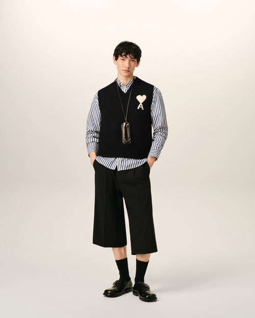 Black sleeveless wool sweater with Ami de Coeur - Man - 3 - AMI Paris - Ami Paris