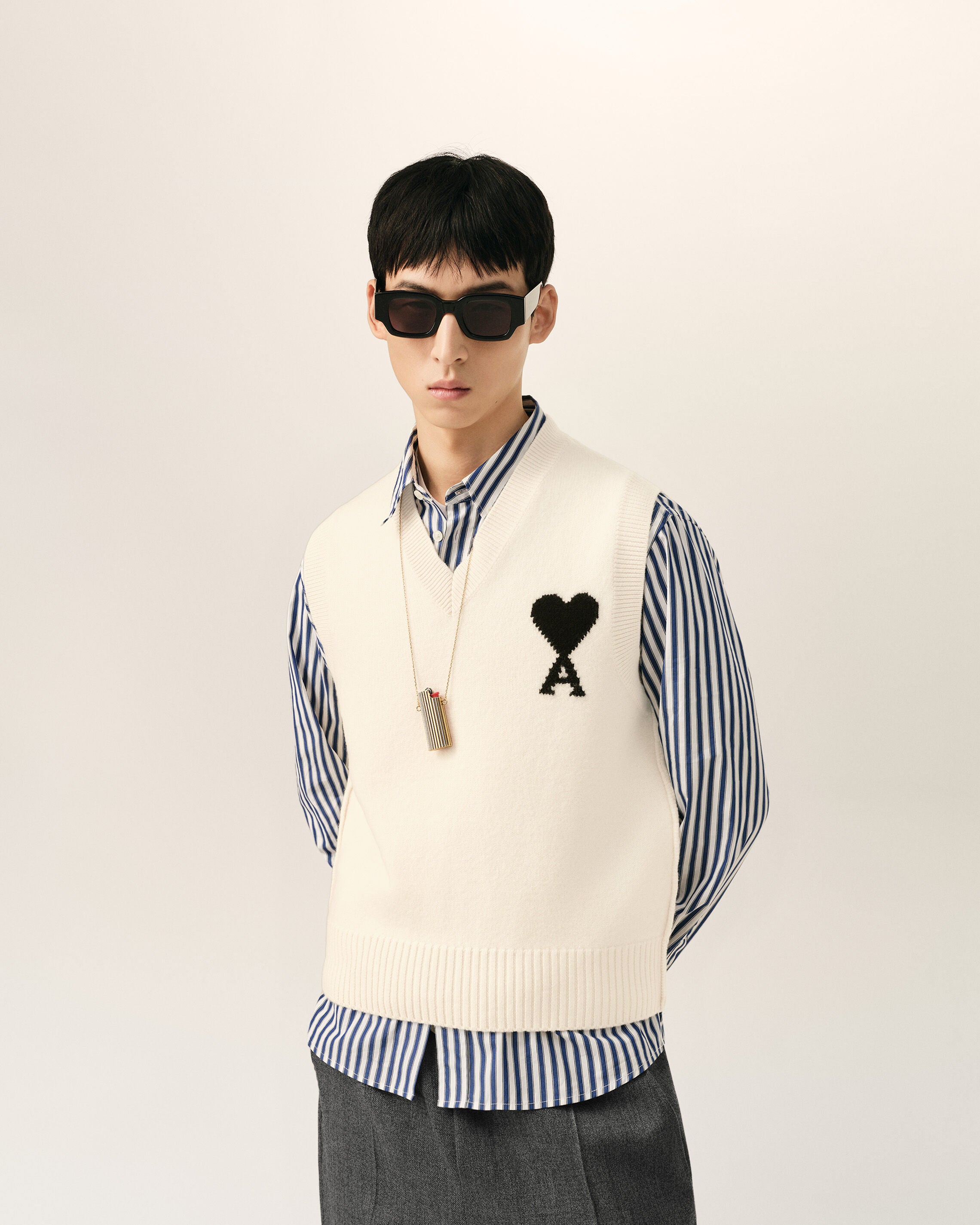 Pull blanc en laine sans manches Ami de Coeur - 2