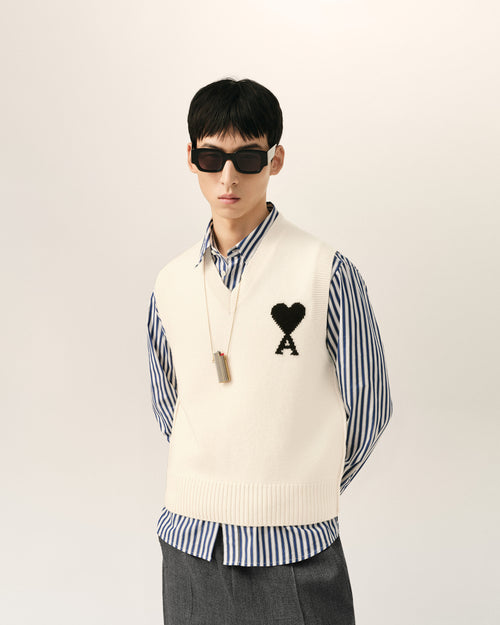 Pull blanc en laine sans manches Ami de Coeur - Homme - 2 - AMI Paris - Ami Paris