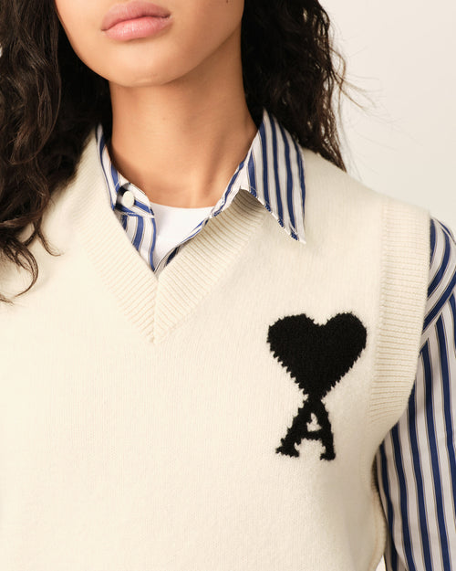 Pull blanc en laine sans manches Ami de Coeur - Femme - 10 - AMI Paris - Ami Paris