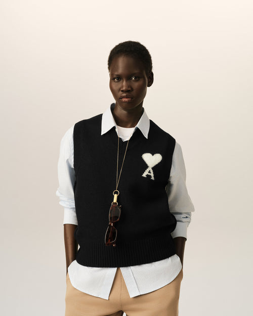 Black sleeveless wool sweater with Ami de Coeur - Woman - 9 - AMI Paris - Ami Paris