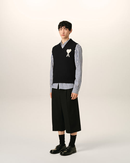 Black sleeveless wool sweater with Ami de Coeur - Man - 6 - AMI Paris - Ami Paris