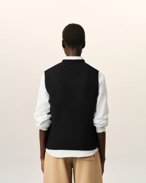 Black sleeveless wool sweater with Ami de Coeur - Woman - 12 - AMI Paris - Ami Paris