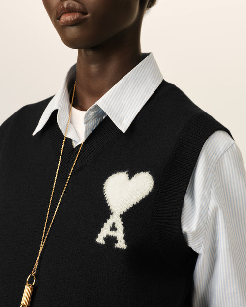 Black sleeveless wool sweater with Ami de Coeur - Woman - 11 - AMI Paris - Ami Paris