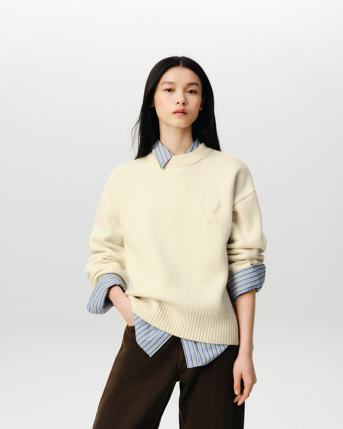 White wool sweater with Ami de Coeur patch - 8