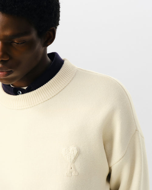 White wool sweater with Ami de Coeur patch - Man - 4 - AMI Paris - Ami Paris