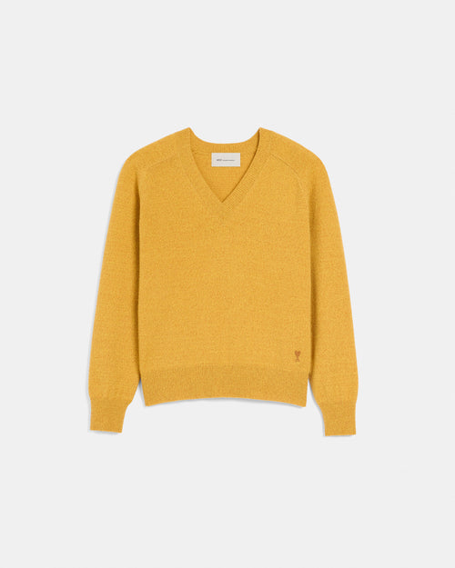 Orange wool sweater with Ami de Coeur - 1 - Ami Paris