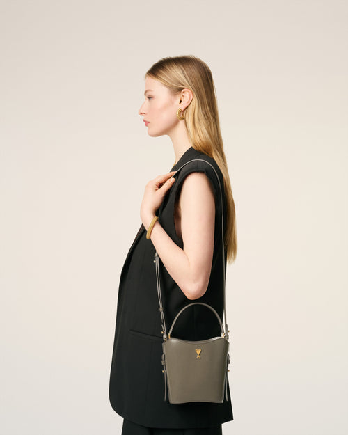 Grey Glazed Leather Mini Paris Paris Bucket Bag - 14 - Ami Paris