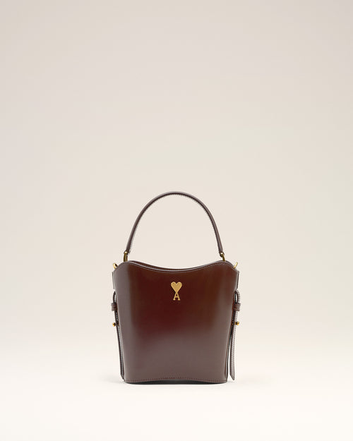                                 Burgundy Glazed Leather Mini Paris Paris Bucket Bag - 3                             - Ami Paris