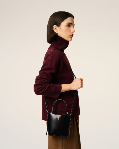                                     Black Leather Mini Paris Paris Bucket Bag - 3                                 - Ami Paris