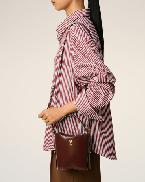                                     Burgundy Glazed Leather Mini Paris Paris Bucket Bag - 3                                 - Ami Paris