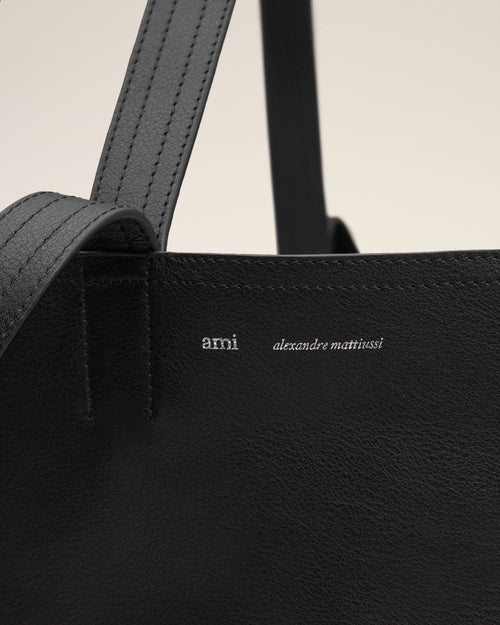 Black Leather Midi Maxi Tote Bag - 5 - Ami Paris