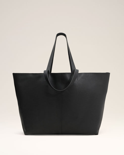 Black Leather Midi Maxi Tote Bag - 4 - Ami Paris