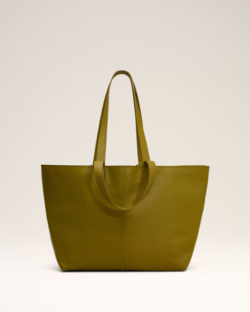 Khaki Leather Midi Tote Bag - 4 - Ami Paris