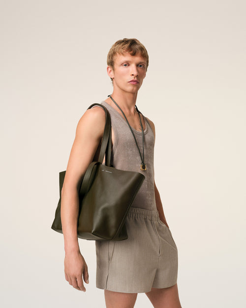 Green Leather Midi Tote Bag - 2 - Ami Paris