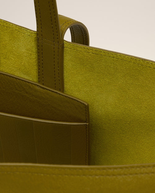 Khaki Leather Midi Tote Bag - 6 - Ami Paris