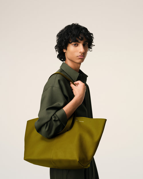 Khaki Leather Midi Tote Bag - 2 - Ami Paris