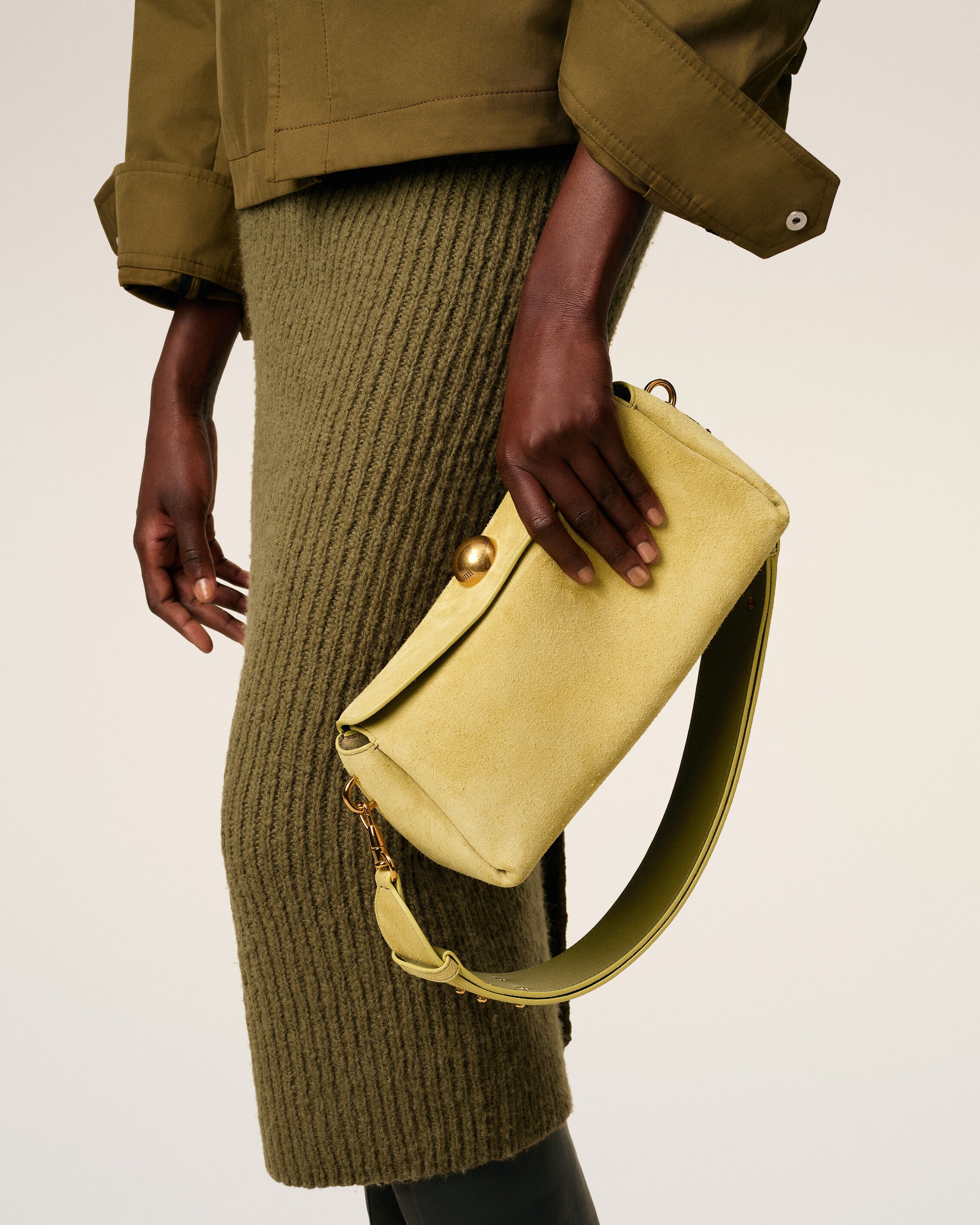 Green Suede Leather Carrousel Bag - 9