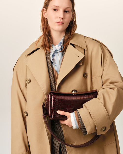                             Sac Carrousel marron en cuir de veau embossé crocodile - 3                         - Ami Paris