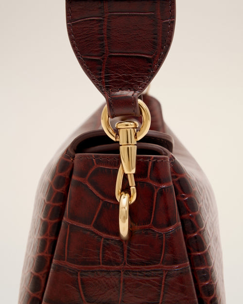 Sac Carrousel marron en cuir de veau embossé crocodile - Femme - 13 - AMI Paris - Ami Paris